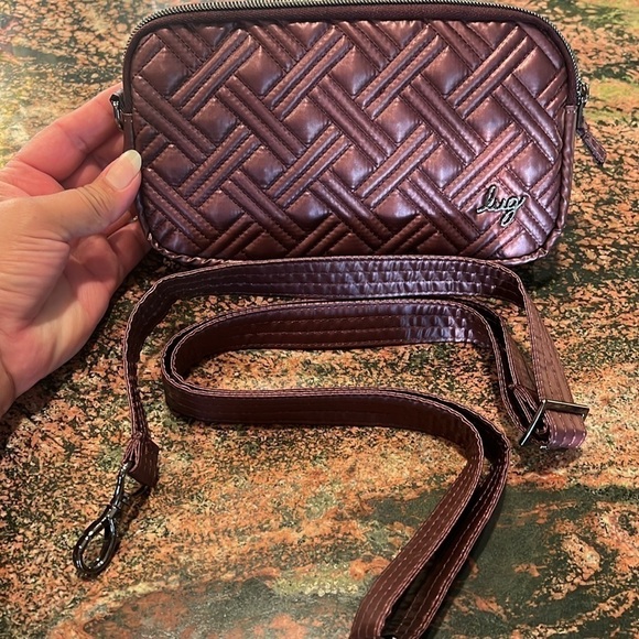 NWOT Lug Quilted Crossbody Bag, Plum Color, Double Zipper w/Strap - Picture 9 of 9